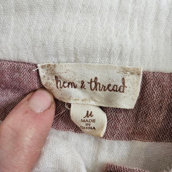 Hem & Thread Cotton Snap Front Medium Lightweight Jacket White Red Stripe - Picture 3 of 9